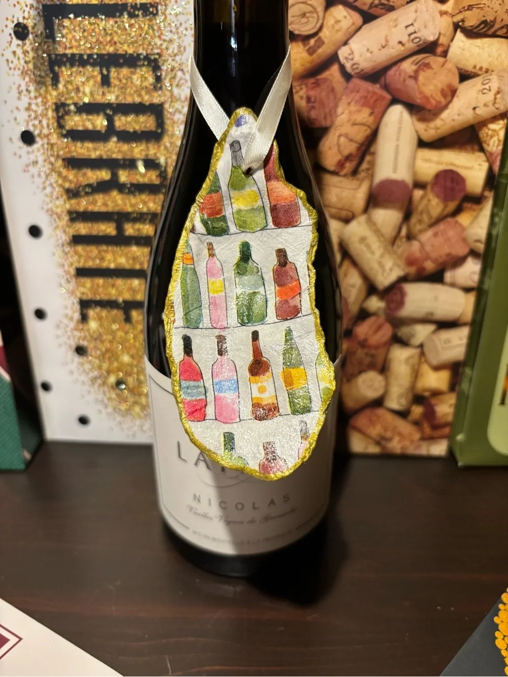 Handmade decoupage wine ornament